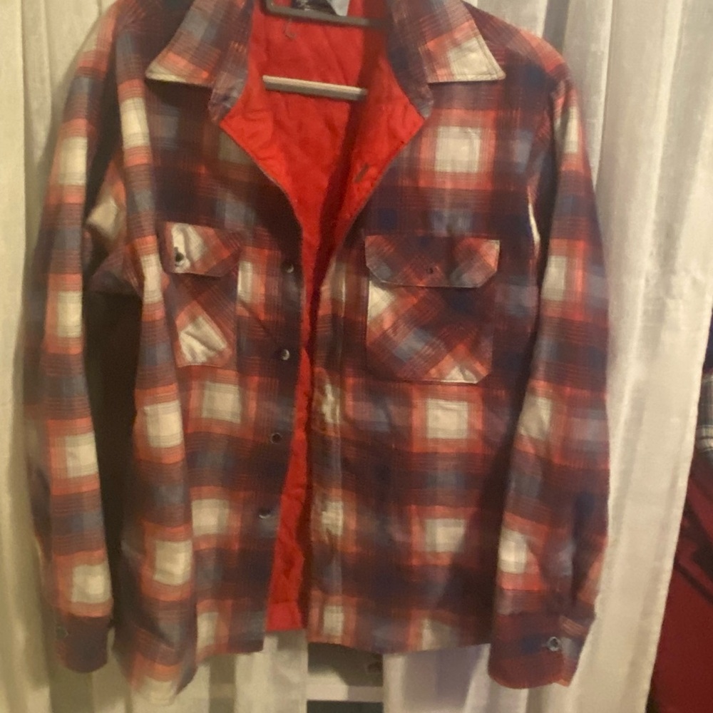 Fieldmaster Quilted flannel, red + white + blue plaid, vintage size 16